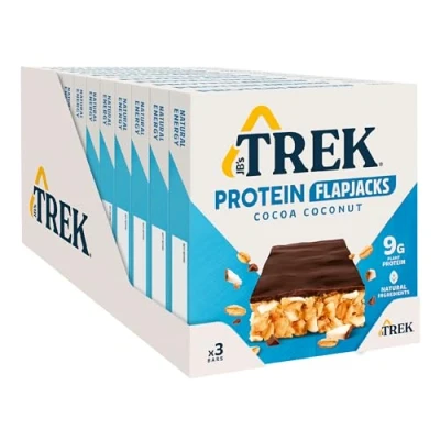 Image of TREK High Protein Flapjack Cocoa Coconut Gluten Free Plant Based Vegan Snack 50g x 3 bars