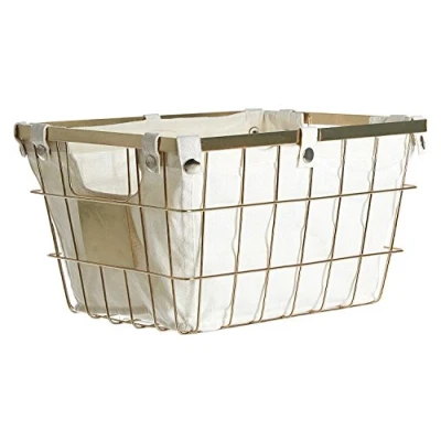 Image of Premier Interiors Basket Storage Basket, Gold Plated Iron Wire, Cotton Mix Liner