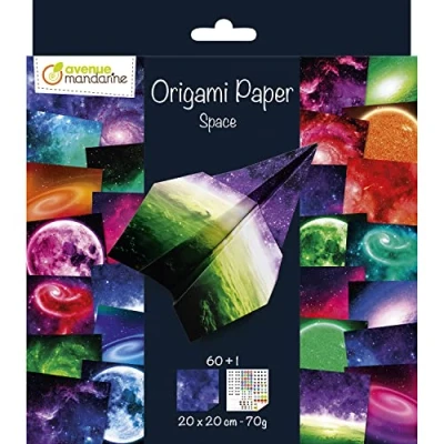 Image of Avenue Mandarine OR519C Origami Paper, Space A Pack of 60 Sheets 20x20 cm 70G (30 patterns x 2 sheets) sheet Eye stickers included From 5 years old
