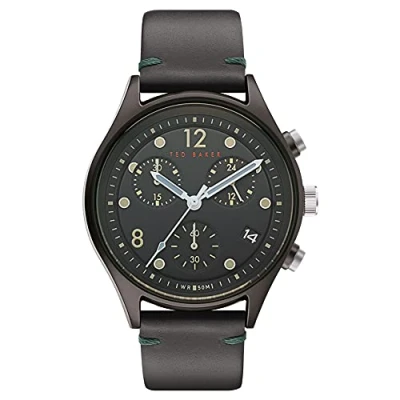 Image of Ted Baker Beleeni 42 mm Men&#039;s Chrono Black Leather Watch BKPBLF901