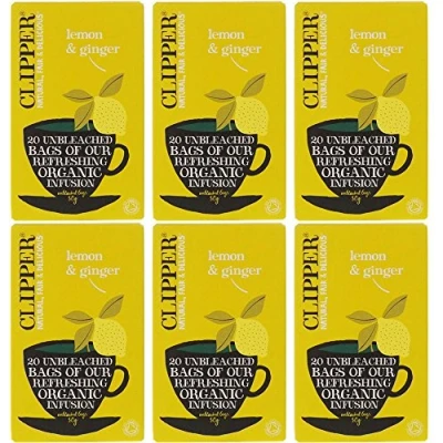 Image of (6 PACK) Clipper Organic Lemon &amp; Ginger 20 Bag 6 PACK BUNDLE