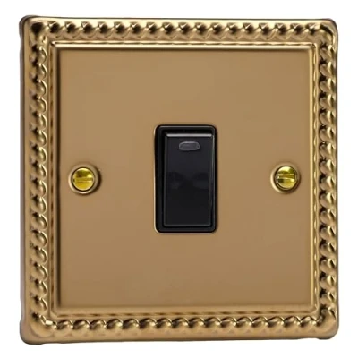 Image of Varilight 1 Gang 20A Double Pole Rocker Light Switch + Neon Indicator Georgian Brass XG20NB