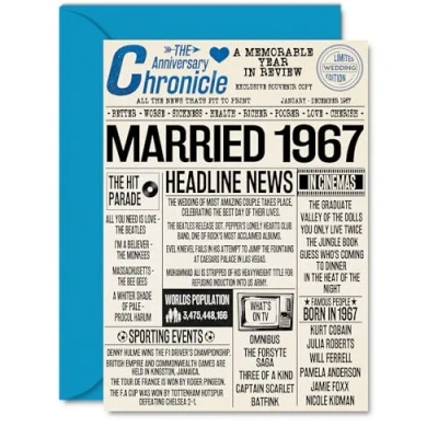 Image of 57th Anniversary Cards for Men Women Married 1967 Newspaper Happy 57 Wedding Card Husband Wife Dad Mum Aunt Uncle Vintage Retro 1967, A5 Greeting