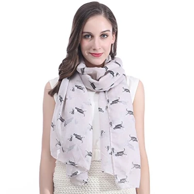 Image of Lina &amp; Lily Basset Hounds Dogs Print Large Scarf Lightweight (Beige)(Size: 180cm x 90cm)