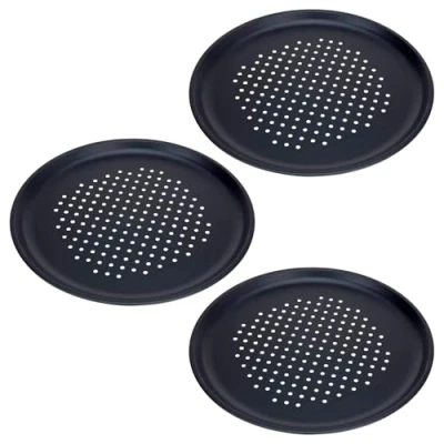 Image of GEEZY Set of 3 Non Stick Pizza Baking Tray, Large 32 cm, Carbon Steel, Fridge, Freezer &amp; Dishwasher Safe