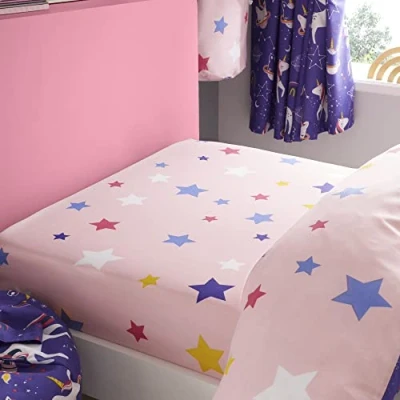 Image of Happy Linen Company Girls Kids Space Unicorn Purple Toddler Cot Bed Fitted Sheet