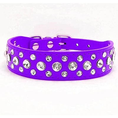 Image of haoyueer Bling Rhinestone PU Leather Crystal Diamond Pet Dog Cat Puppy Collar S M L XL (S, Purple)