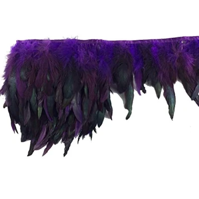 Image of Sowder Rooster Hackle Feather Fringe Trim 5 7&quot; in Width Pack of Yards(Purple)