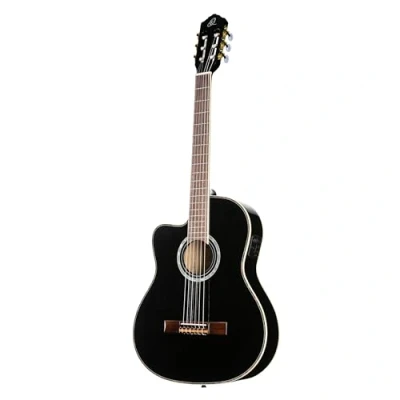 Image of Ortega Guitars RCE145LBK Family Series Pro Left Handed Nylon 6 String Guitar with Spruce Top, Mahogany Body and Pickup