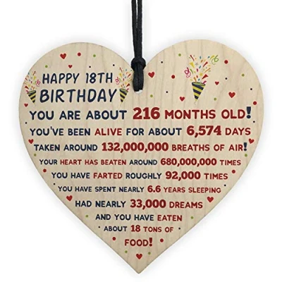 Image of RED OCEAN 18th Birthday Gift For Daughter Son Facts Wooden Heart Keepsake