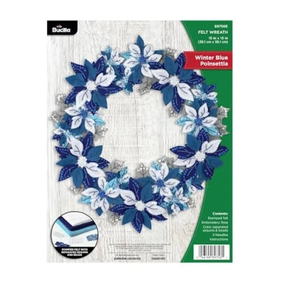 Image of Bucilla Felt Applique Wreath Making Kit, Winter Blue Poinsettia