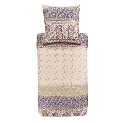 Image of Bassetti Imperia 41 9325197 Bed Linen Set Cotton Mako Satin in Beige 2 Piece with Zip Closure 240 x 220 cm / 80
