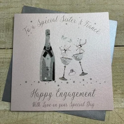 Image of Special Sister and Fiance Engagement Handmade Card Champagne Flutes by WHITE COTTON CARDS SSM17 SIS