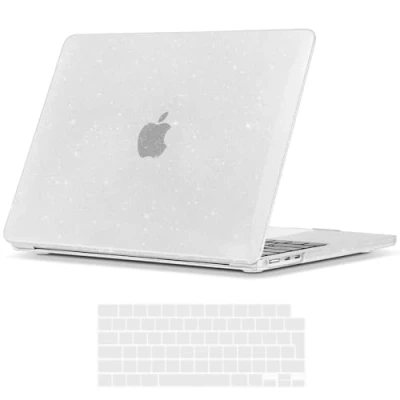 Image of iNeseon Case Compatible with 2022 2024 MacBook Air 13.6 inch M3 A3113 M2 A2681, Plastic Slim Hard Shell Cover + Keyboard for 13.6, Clear Shiny