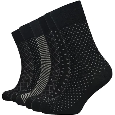 Image of Sock Stack 6 Pairs Mens Gentle Socks Soft Top Cotton Non Elastic Diabetic Loose Grip Size 11, Black Mix