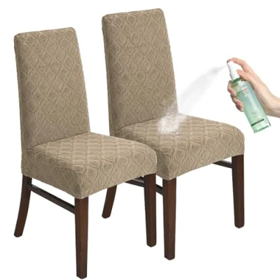 Image of KELUINA Chair Covers for Dining Room Set of 2, Stretch Jacquard Slipcover Covers, Removable Washable Waterproof