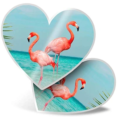 Image of 2 x Heart Stickers 7.5 cm Pink Flamingos Beach Ocean Fun Decals for Laptops,Tablets,Luggage,Scrap Booking,Fridges, #2053