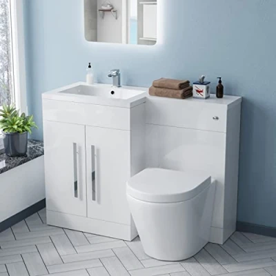 Image of Nes Home Aric 1100mm LH Freestanding White Vanity with BTW Rimless Toilet, WC &amp; Basin