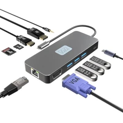 Image of MMOBIEL USB C Hub to 3x 3.2, SD/TF Card Reader, 1000Mbps ETH, HDMI/DisplayPort 4K@60Hz, VGA, 3.5mm Audio Output, 100W Power Delivery 11 in 1 Triple Display Multiport for Laptop etc.