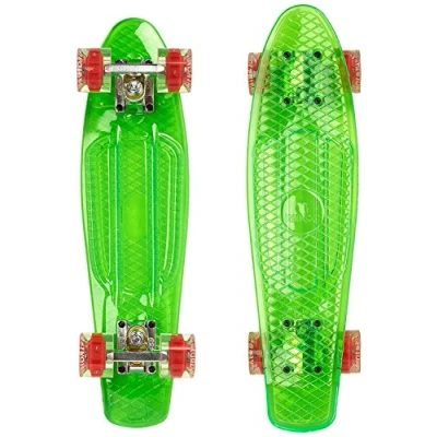 Image of Ridge Skateboards Complete Blaze 22&quot; Mini Cruiser Skateboard w LED wheels and transparent deck