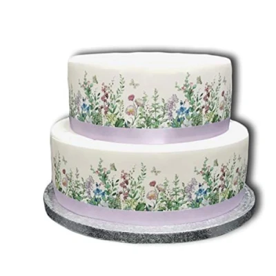 Image of Top That Edible Decor Sheet Wild Flower &amp; Butterfly Themed Border Ribbon Perfect for Larger cakes Easy to Use