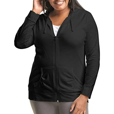 Image of Just My Size Women&#039;s Full Zip Jersey Hoodie, Black, 2X