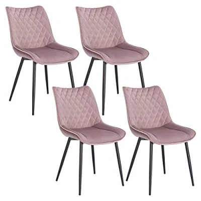 Image of WOLTU Dining Chairs Set of 4 Kitchen Counter Lounge Leisure Living Room Corner Pink Velvet Reception with Backrest and Padded Seat