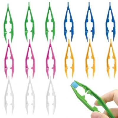 Image of Nivofu Plastic Tweezers, Pack of 15 Craft Kids Bulk Tweezers Set, Colorful for Preschool Science, Homeschool Toddler Fine Motor Skill Development (5 Colors)