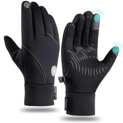Image of Xndryan Running Gloves Mens Lightweight, Waterproof Anti Slip Cycling Touch Screen Winter Thermal Hiking Walking Gloves(L)