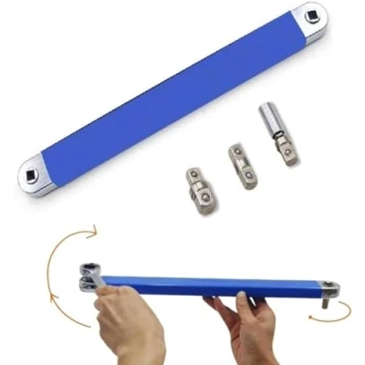Image of WHAPELQ Offset Extension Wrench,2024 Newest Tight Reach Wrench,Multifunctional Wrench with 1/2&quot;,1/4&quot; and 3/8&quot; Extension, Drive Adapters, Home Car Repair Tool (blue1 Set)