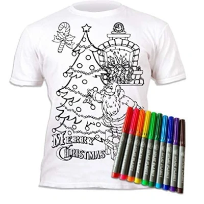 Image of Splat Planet Colour in Santa Christmas T Shirt with 10 Non Toxic Washable Magic Pens Your Own, and Wash Out (12 13 Years)