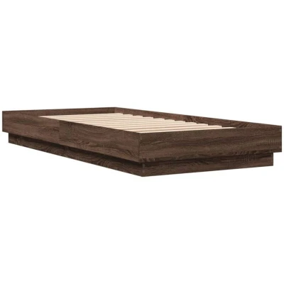 Image of vidaXL Engineered Wood Single Bed Frame Sturdy Plywood Slats, Modern Brown Oak Bedstead, 90x200 cm for Contemporary Bedroom Furniture
