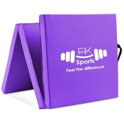 Image of FK Sports Gymnastic Exercise Mat 6ft Tri Folding PU Leather Yoga 5cm Extra Thick Foam High Density Gym Pilates, for Women Men Core Exercises (Gymnastics (Purple))