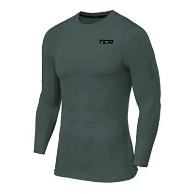 Image of TCA Men&#039;s Pro Performance Compression Shirt Long Sleeve Top Tops For Men Thermal Base Layers Darkest Spruce, XL