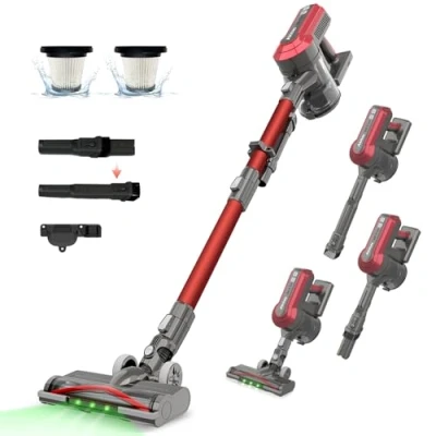 Image of Akitas V10A Cordless Vacuum Cleaner 450W BLDC Motor 45Kpa Suction 60min Runtime Lightweight Stick &amp; Handheld LED Power Brush with Green Light Tangle Free Ideal for Carpet Hard Floors Pet Hair