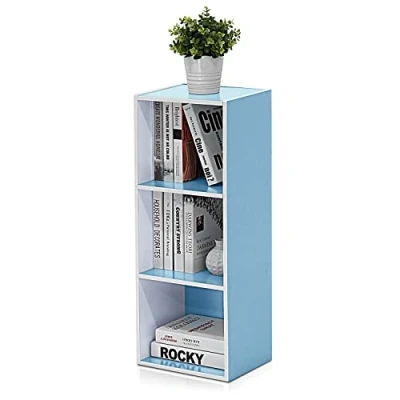 Image of Furinno Luder 3 Tier Open Shelf Bookcase, White/Light Blue