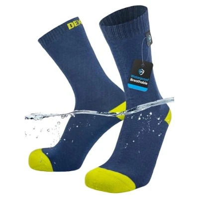 Image of DexShell Waterproof Socks All Weather Cycling Biking For Men and Women Ultra Thin Crew, Navy Lime, Unisex X Large