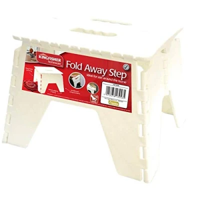 Image of Homezone® 21cm Folding Step Stool Large Size Kitchen for Adults Space Saving Children &amp; Adult Durable Plastic Heavy Duty Foldable white