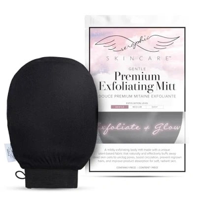 Image of Seraphic Skincare Premium Exfoliating Mitt for Body, Gentle Viscose Fiber Korean Glove Sensitive Skin Body Exfoliator Self Tan Removal and Application