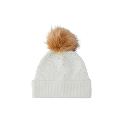 Image of PIECES Women&#039;s Pcnasina Hood Pom Bc Knitted hat, Cloud Dancer, One Size Fits All