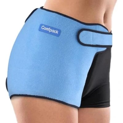 Image of Comfpack Ice Pack for Hip Replacement Surgery, Brace with Hot Cold Gel Reusable Compression Wrap Pain Relief, Bursitis, Injuries, Flexor Pain, Hamstring