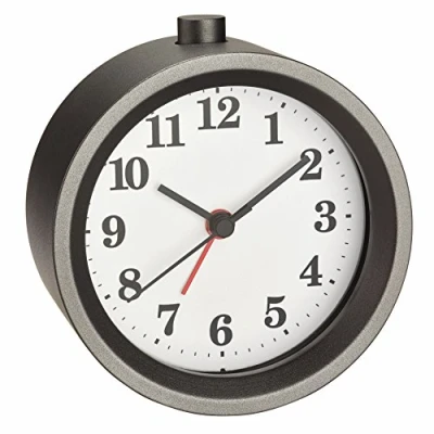 Image of TFA Dostmann 60.1026 Metal Analogue Clock with Silent Movement, Alarm Snooze Function, Grey, Gray, (L) 95 x (B) 50 (H) 100 mm