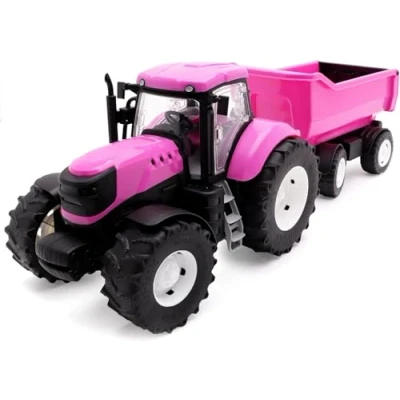 Image of Toyland® 58cm (23&quot;) Pink Tractor &amp; Trailer With Opening Doors Lifting Toy Farming Vehicles