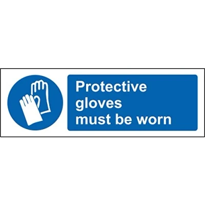 Image of Protective Gloves Must be Worn Safety Sign Self Adhesive Sticker 300mm x 100mm