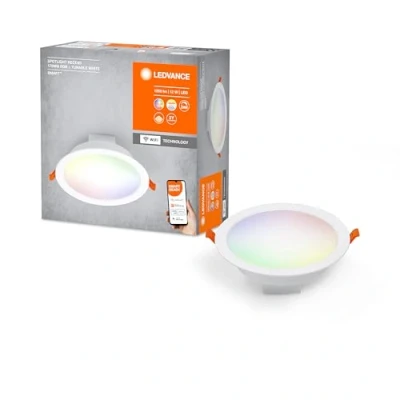 Image of LEDVANCE LED SPOT INTEGRATED Ø 17cm, in ceiling spotlight with 110 angle indoor use, dimmable, 12W, colour temperature 2700 6500K, RGB light up to 16 million colours, 300 lumens, white
