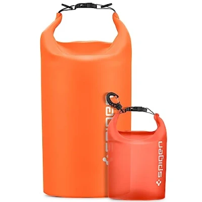 Image of Spigen Aqua Shield Waterproof Dry Bag Rucksack 20L+2L, [Multi Purpose DuraStrap] [Roll Top Closure] Backpack for Swimming, Paddle Boarding, Fishing, Kayaking, Camping, and Boating Sunset Orange