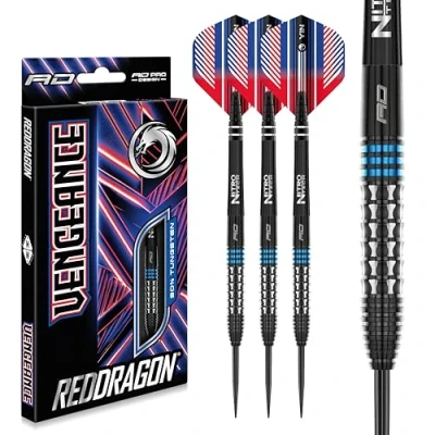 Image of RED DRAGON Vengeance Blue 24 Gram Premium Tungsten Steeltip Darts Set with Flights and Stems