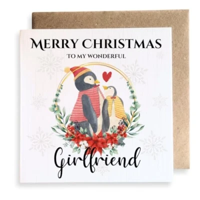 Image of Second Ave Girlfriend Penguin Love Square Card Christmas Xmas Holiday Festive Greetings
