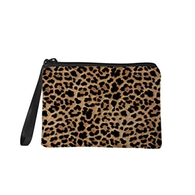 Image of TOADDMOS Brown Leopard Animal Print Small Coin Purse,Wild Cheetah Change Purse Pouch Mini Wallet Bag with Zipper for Women