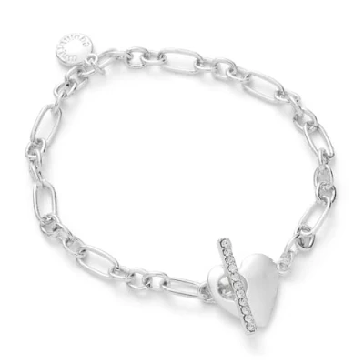 Image of Equilibrium Te Amo Silver Plated Heart Pendant T Bar Bracelet